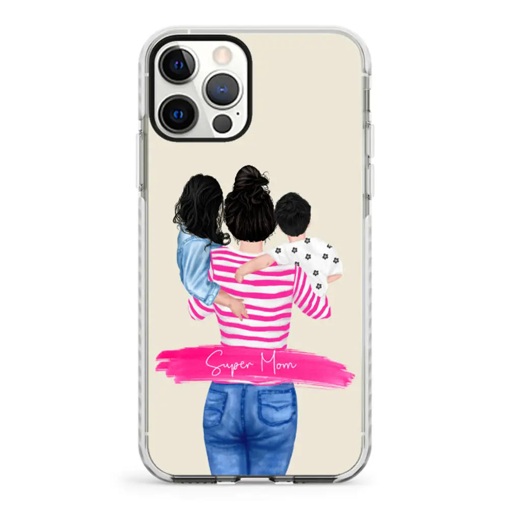 Apple iPhone 12 | 12 Pro / Impact Pro White Custom Clipart Text Mother Son & Daughter Phone Case - Stylizedd.com