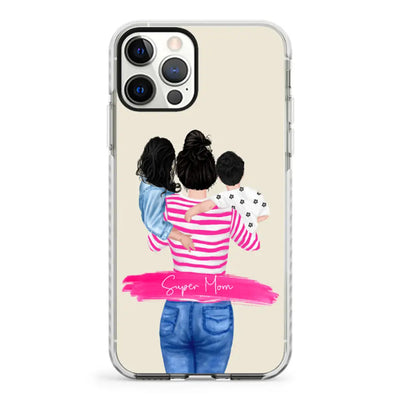 Apple iPhone 12 | 12 Pro / Impact Pro White Phone Case Custom Clipart Text Mother Son & Daughter Phone Case - Stylizedd.com