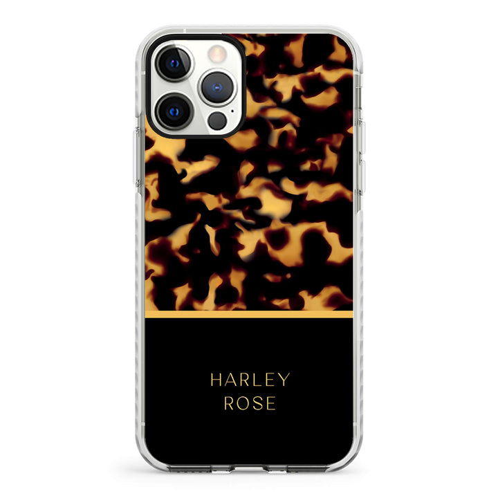 Apple iPhone 12 Pro Max / Impact Pro White Personalized Text Luxury Tortoise Shell Pattern, Phone Case - Stylizedd.com