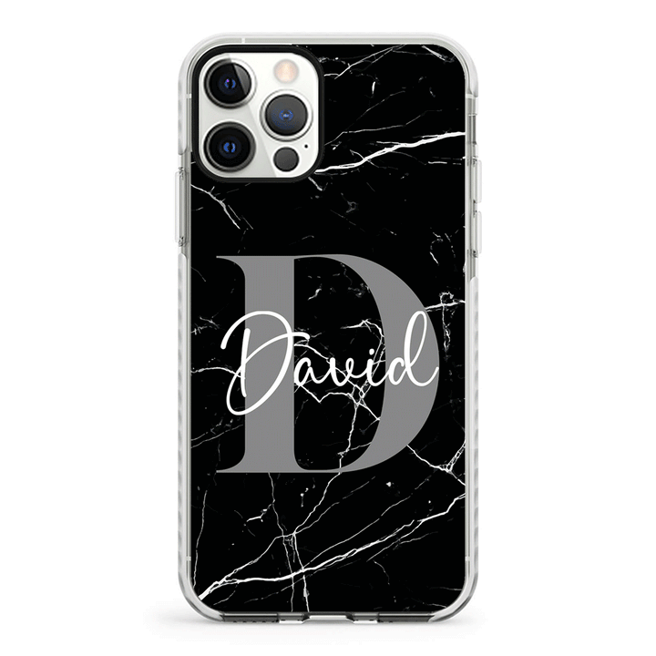 Apple iPhone 12 Pro Max / Impact Pro White Personalized Text Black & White Marble Texture, Phone Case - Stylizedd.com