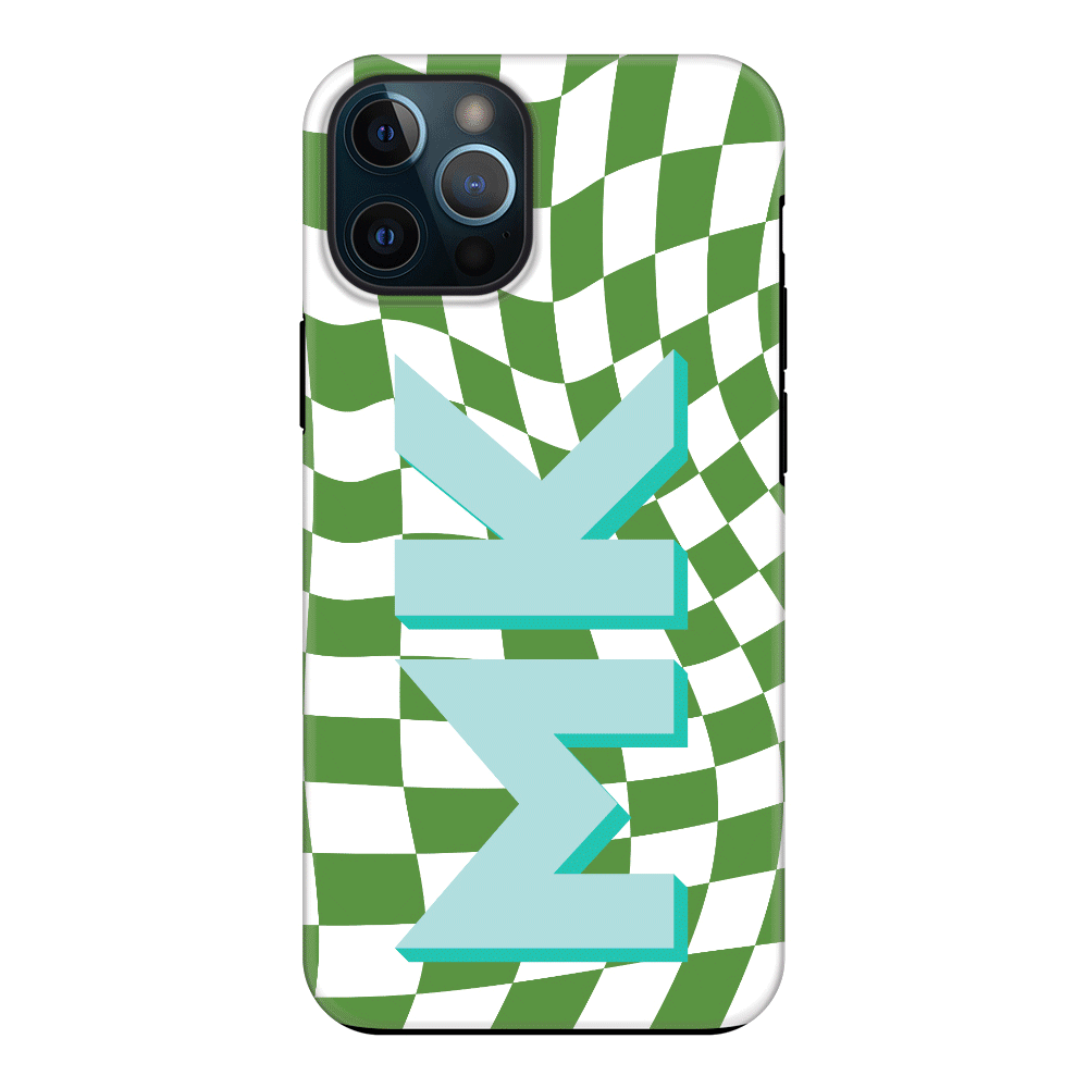 Apple iPhone 12 | 12 Pro / Tough Pro Custom Monogram Initial Wavy Checkerboard, Phone Case - Stylizedd.com
