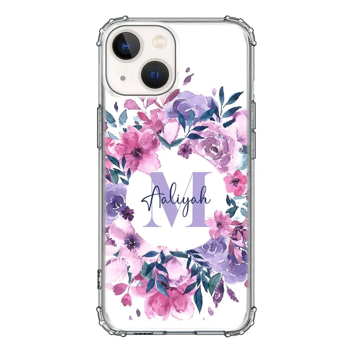 Apple iPhone 13 / Clear Classic Custom Monogram Floral Flower Initial Name & Letter, Phone Case - Stylizedd.com