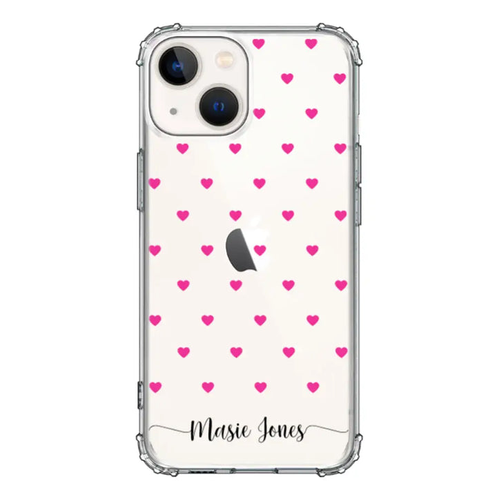 Apple iPhone 13 / Clear Classic Heart Pattern Custom Text, My Name Phone Case - Stylizedd.com