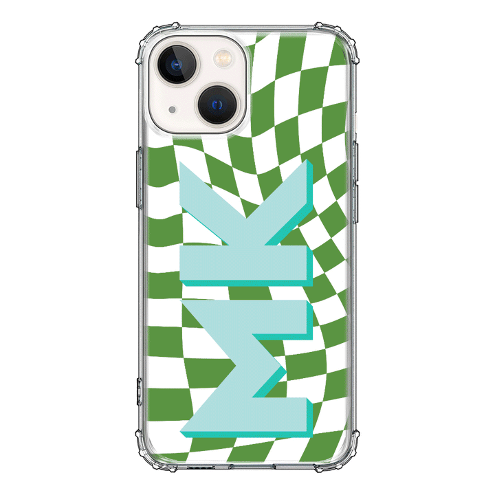 Apple iPhone 13 / Clear Classic Custom Monogram Initial Wavy Checkerboard, Phone Case - Stylizedd.com