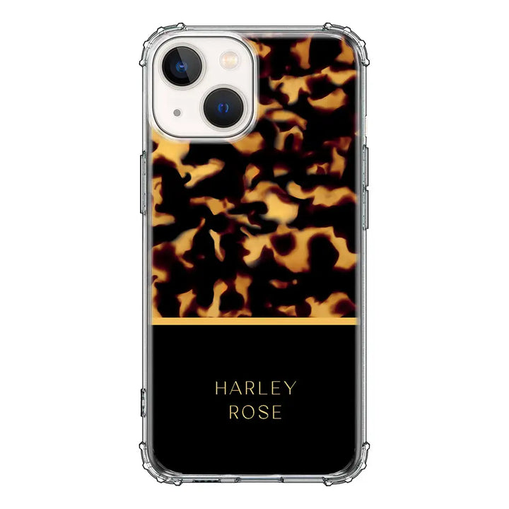 Apple iPhone 13 / Clear Classic Personalized Text Elegant Luxury Tortoise Shell Pattern, Phone Case - Stylizedd.com