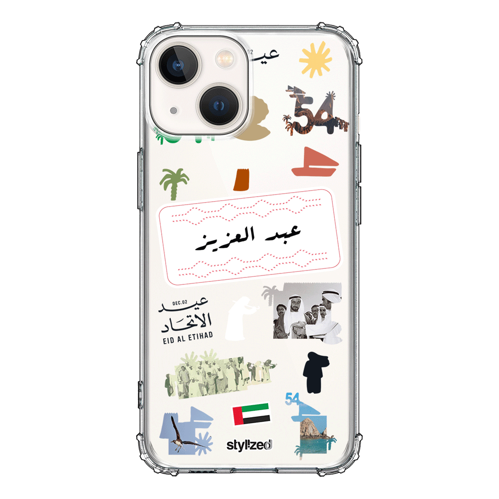 Apple iPhone 13 / Clear Classic Custom Eid Al Etihad 54 National Day Sticker, Phone Case - Stylizedd.com