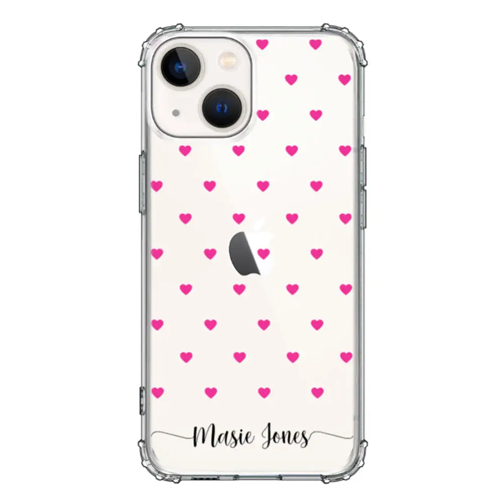 Apple iPhone 13 Mini / Clear Classic Heart Pattern Custom Text, My Name Phone Case - Stylizedd.com