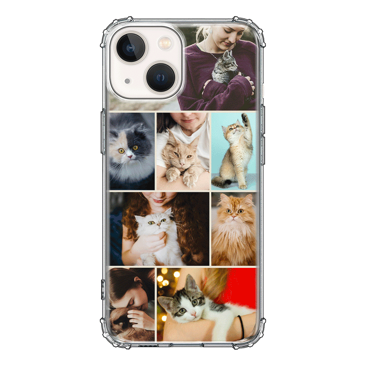 Apple iPhone 13 Mini / Clear Classic Personalised Photo Collage Grid Pet Cat, Phone Case - Stylizedd.com