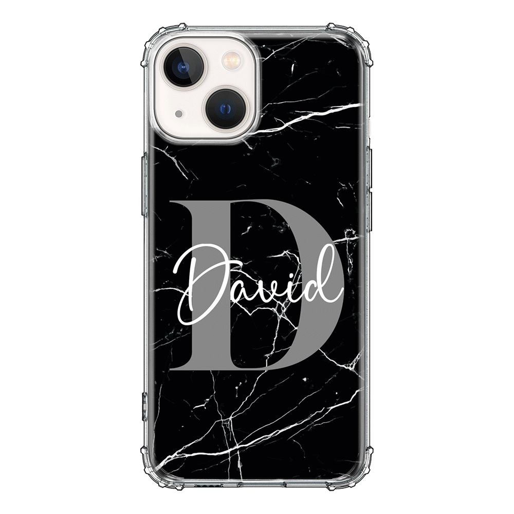 Apple iPhone 13 Mini / Clear Classic Personalized Text Black & White Marble Texture, Phone Case - Stylizedd.com