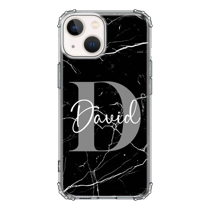 Apple iPhone 13 Mini / Clear Classic Personalized Text Black & White Marble Texture, Phone Case - Stylizedd.com