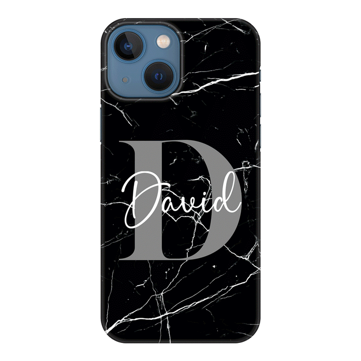 Apple iPhone 13 Mini / Snap Classic Personalized Text Black & White Marble Texture, Phone Case - Stylizedd.com