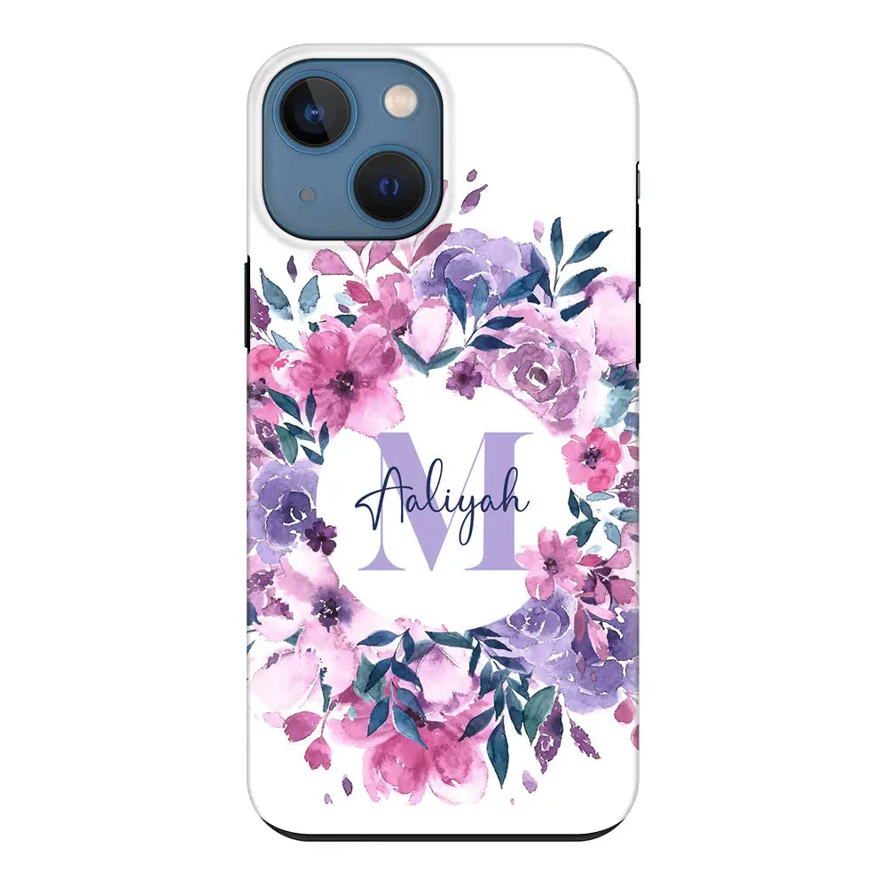 Apple iPhone 13 Mini / Tough Pro Custom Monogram Floral Flower Initial Name & Letter, Phone Case - Stylizedd.com