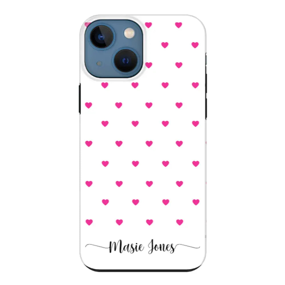 Apple iPhone 13 Mini / Tough Pro Phone Case Heart Pattern Custom Text, My Name Phone Case - Stylizedd.com
