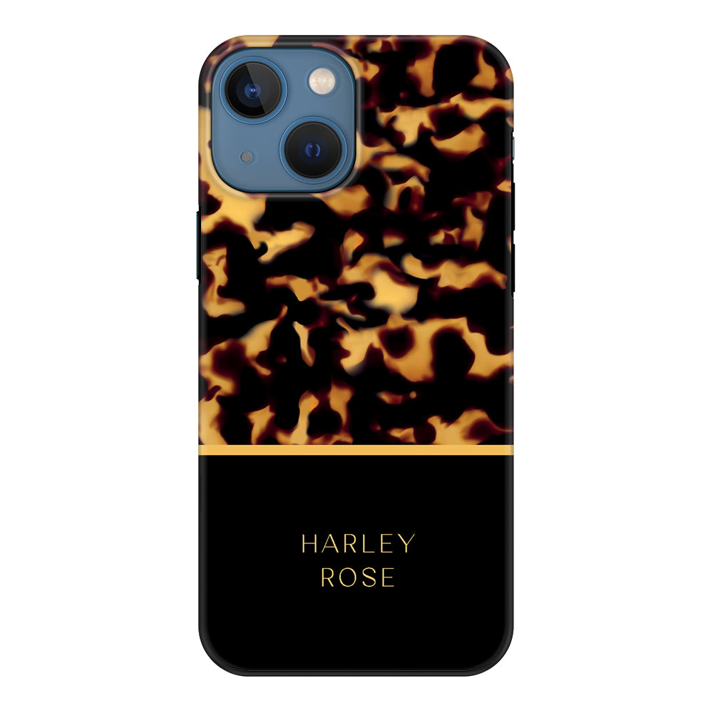 Apple iPhone 13 Mini / Tough Pro Personalized Text Luxury Tortoise Shell Pattern, Phone Case - Stylizedd.com