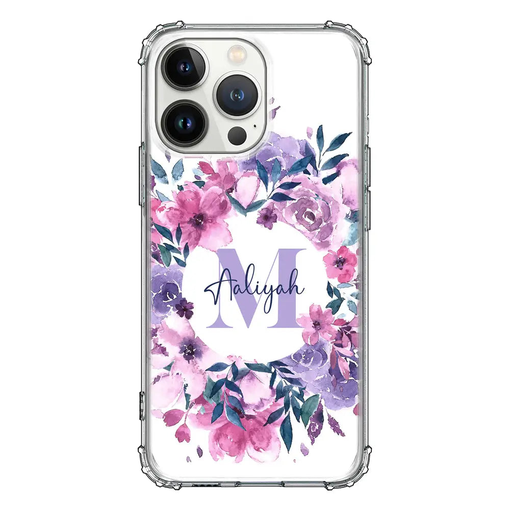 Apple iPhone 13 Pro / Clear Classic Custom Monogram Floral Flower Initial Name & Letter, Phone Case - Stylizedd.com