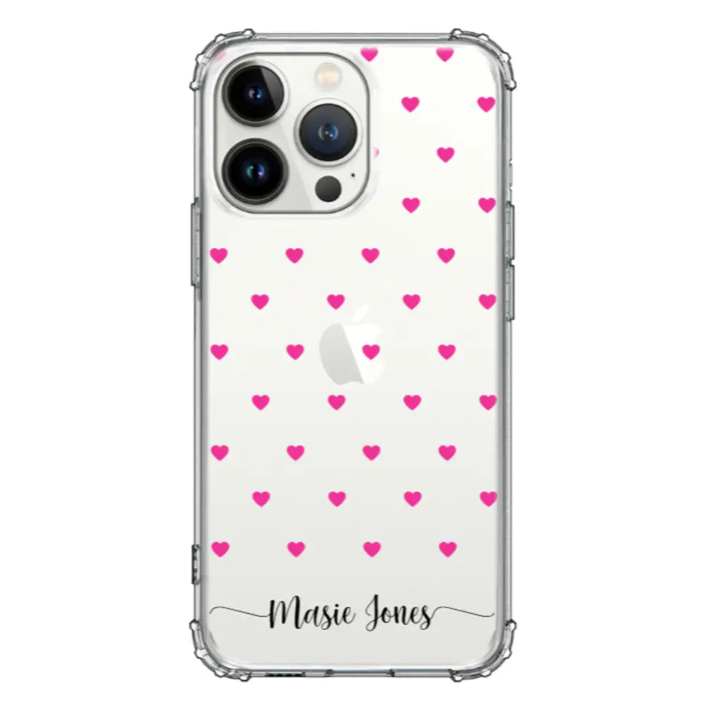 Apple iPhone 13 Pro / Clear Classic Heart Pattern Custom Text, My Name Phone Case - Stylizedd.com