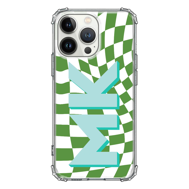 Apple iPhone 13 Pro / Clear Classic Custom Monogram Initial Wavy Checkerboard, Phone Case - Stylizedd.com