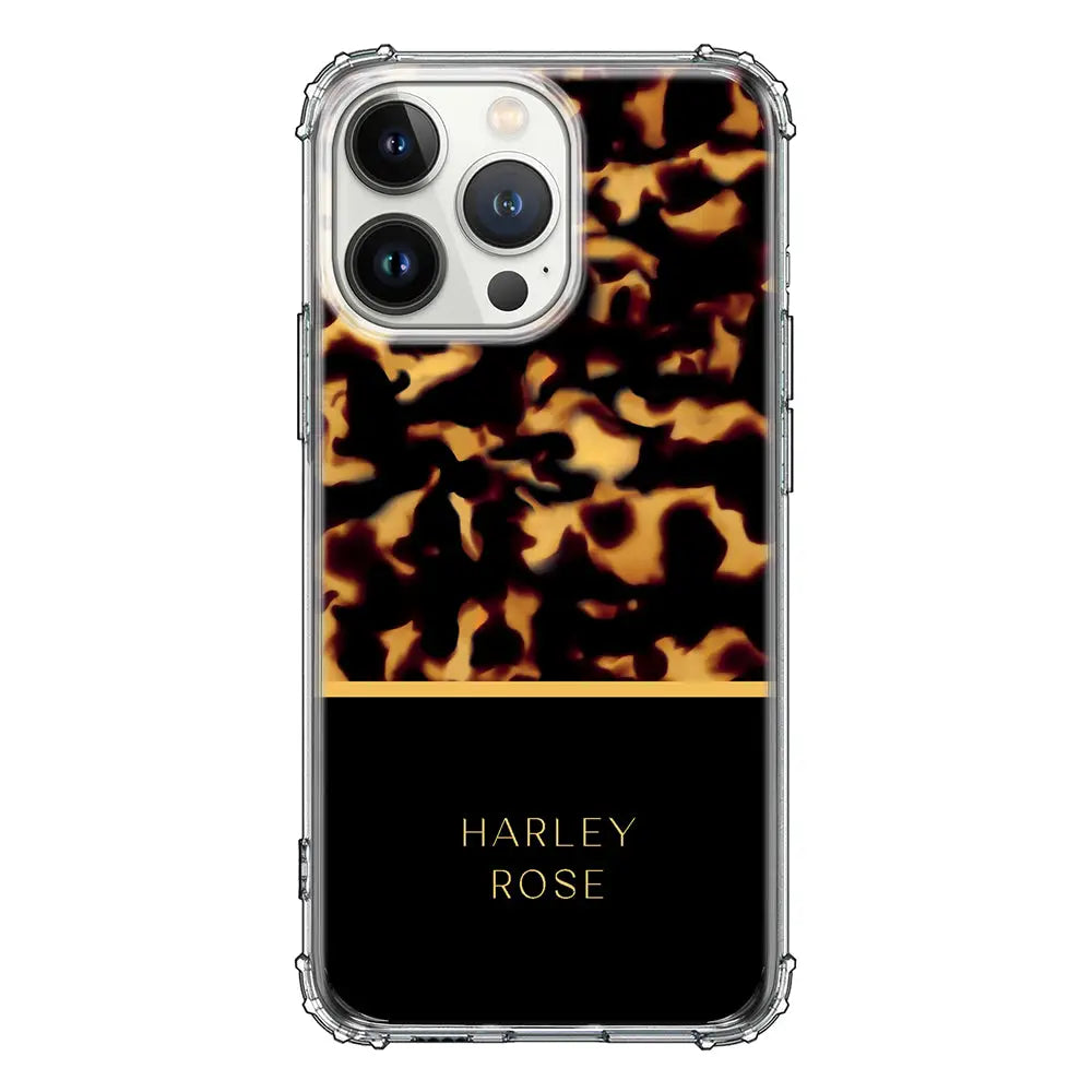 Apple iPhone 13 Pro / Clear Classic Personalized Text Elegant Luxury Tortoise Shell Pattern, Phone Case - Stylizedd.com