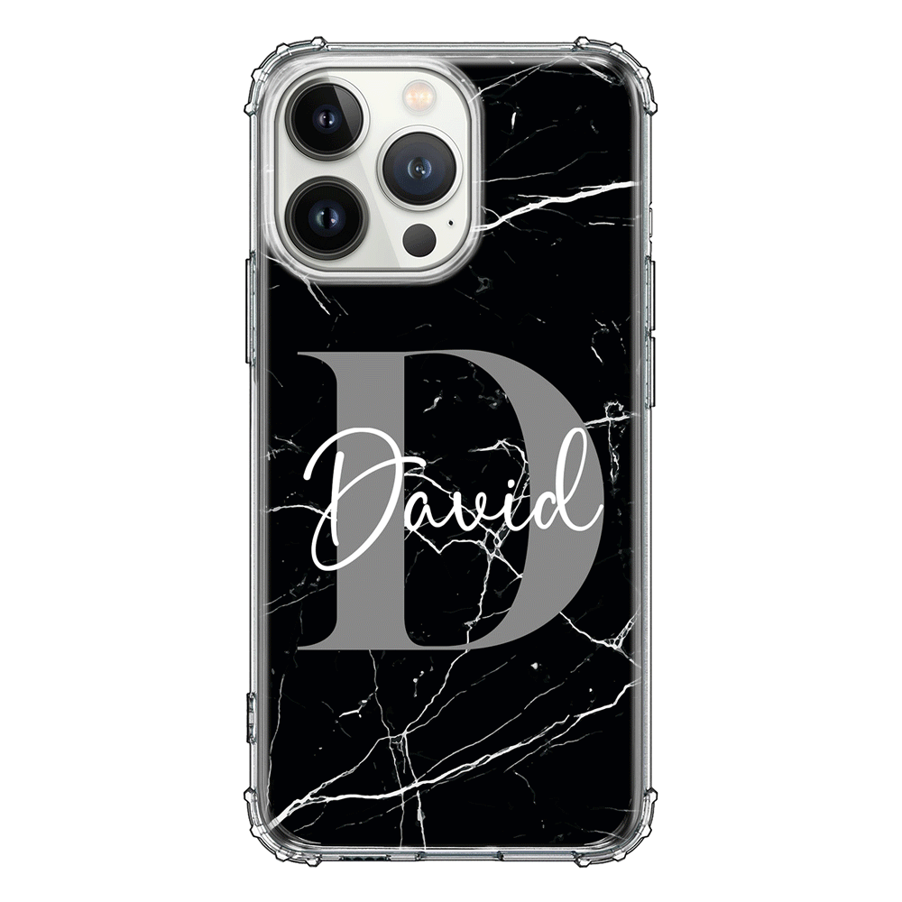 Apple iPhone 13 Pro / Clear Classic Personalized Text Black & White Marble Texture, Phone Case - Stylizedd.com
