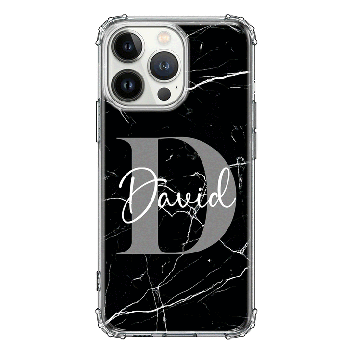 Apple iPhone 13 Pro / Clear Classic Personalized Text Black & White Marble Texture, Phone Case - Stylizedd.com