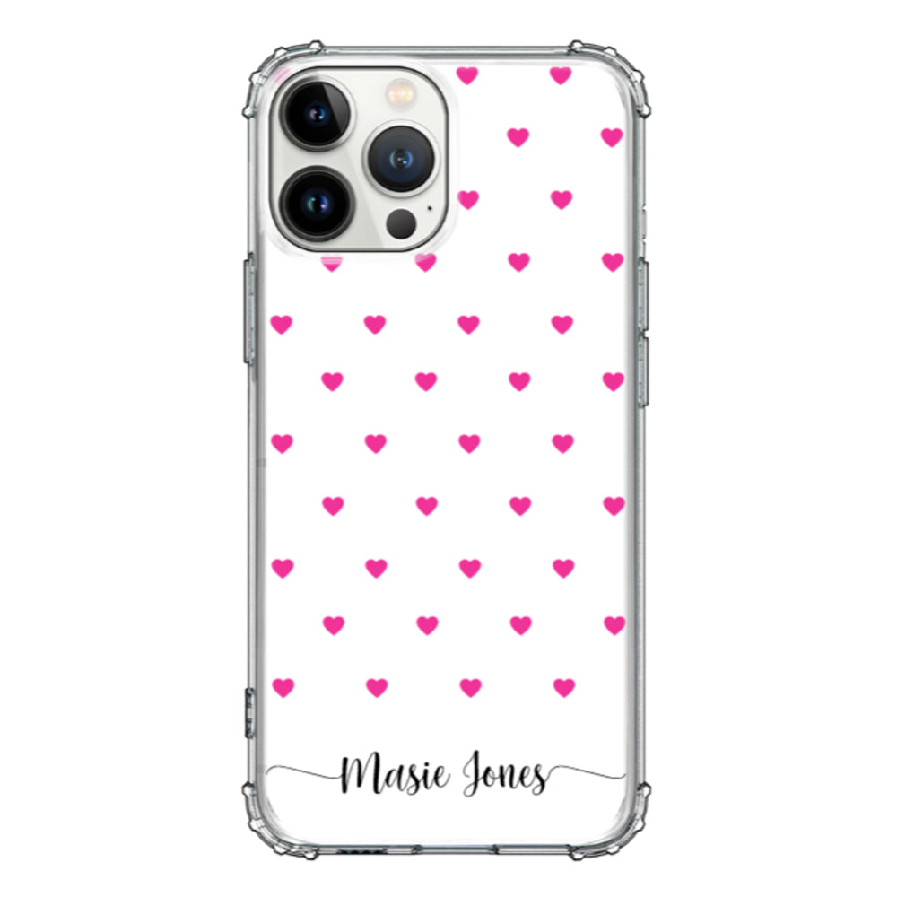 Apple iPhone 13 Pro Max / Rugged Black Heart Pattern Custom Text, My Name Phone Case - Stylizedd.com