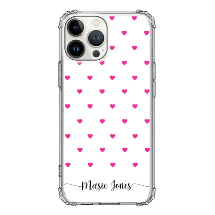 Apple iPhone 13 Pro Max / Clear Classic Heart Pattern Custom Text, My Name Phone Case - Stylizedd.com