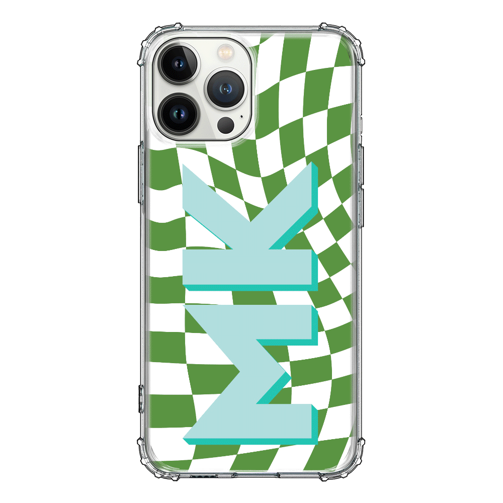 Apple iPhone 13 Pro Max / Clear Classic Custom Monogram Initial Wavy Checkerboard, Phone Case - Stylizedd.com