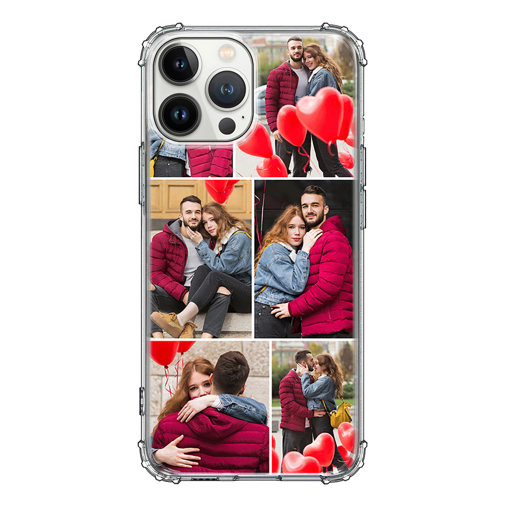 Apple iPhone 13 Pro Max / Rugged Black Personalised Valentine Photo Collage Grid, Phone Case - Stylizedd.com