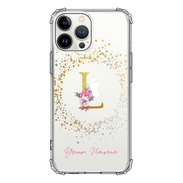 Apple iPhone 13 Pro Max / Rugged Black Floral Initial Phone Case - Stylizedd.com