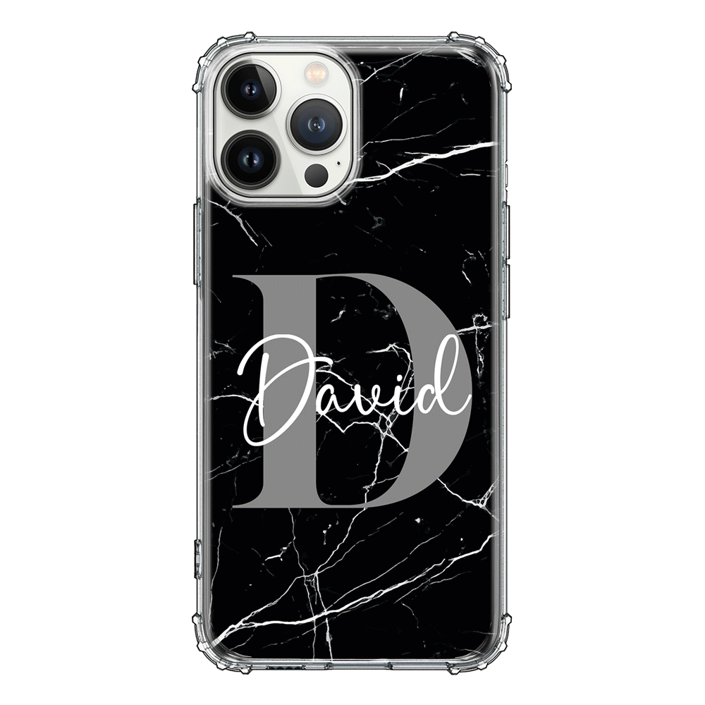 Apple iPhone 13 Pro Max / Clear Classic Personalized Text Black & White Marble Texture, Phone Case - Stylizedd.com