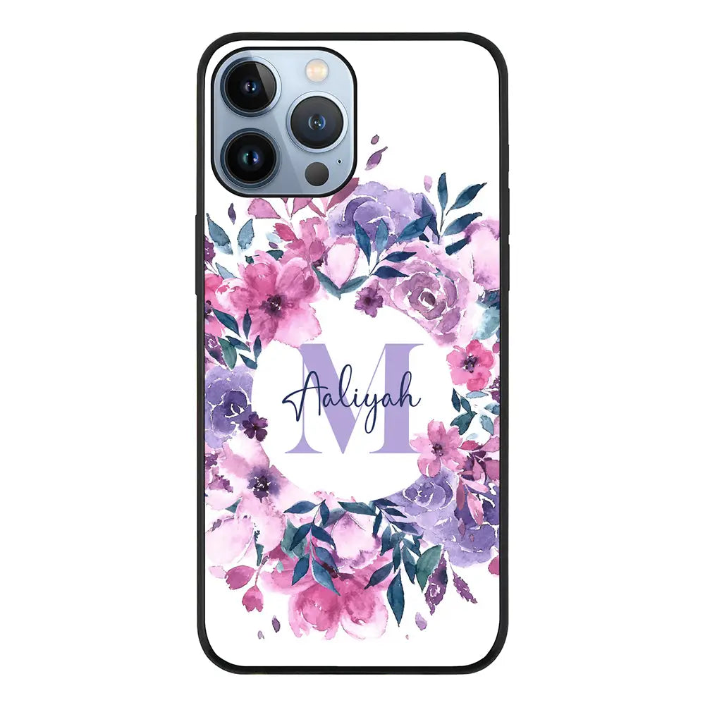 Apple iPhone 13 Pro Max / Rugged Black Custom Monogram Floral Flower Initial Name & Letter, Phone Case - Stylizedd.com