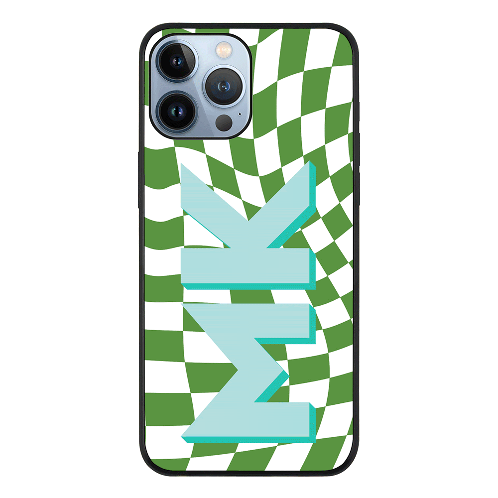 Apple iPhone 13 Pro Max / Rugged Black Custom Monogram Initial Wavy Checkerboard, Phone Case - Stylizedd.com