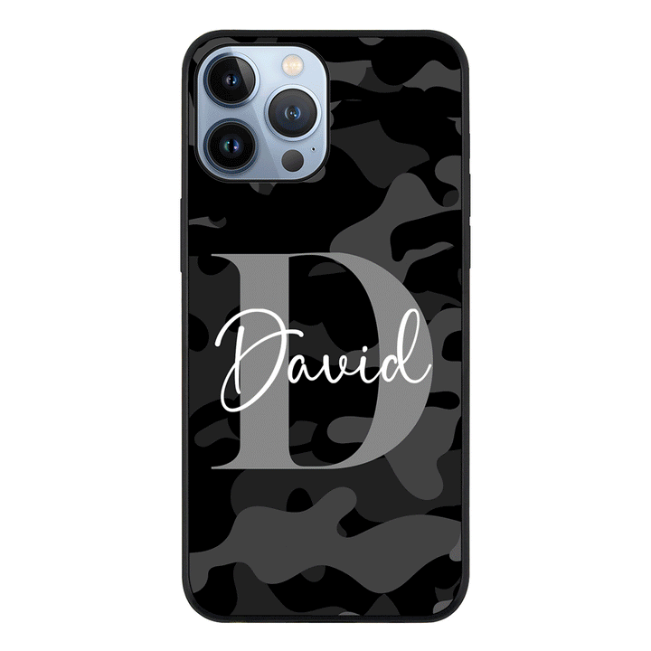 Apple iPhone 13 Pro Max / Rugged Black Personalized Name Camouflage Military Camo, Phone case - Stylizedd.com