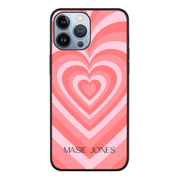 Apple iPhone 13 Pro Max / Rugged Black Personalized Name Retro Hearts, Phone Case - Stylizedd.com