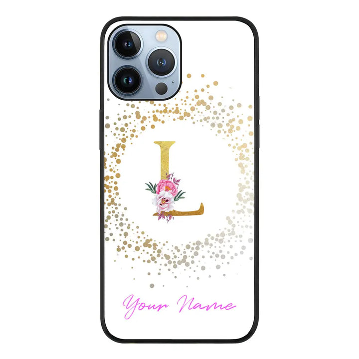 Apple iPhone 13 Pro Max / Rugged Black Floral Initial Phone Case - Stylizedd.com