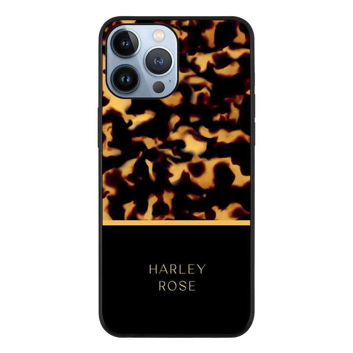 Apple iPhone 13 Pro Max / Rugged Black Personalized Text Luxury Tortoise Shell Pattern, Phone Case - Stylizedd.com