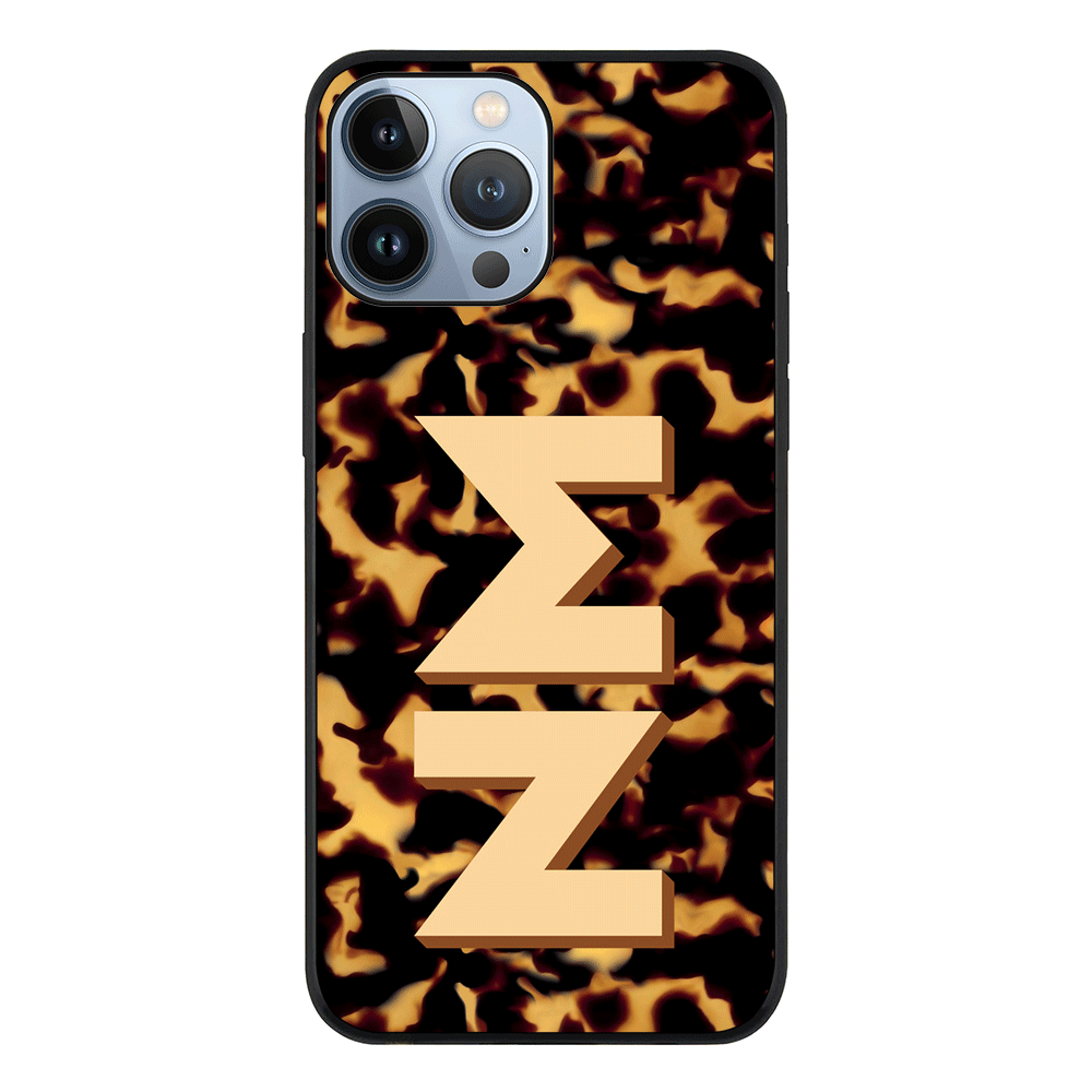 Apple iPhone 13 Pro Max / Rugged Black Custom Monogram 3D Text Luxury Tortoise Shell Pattern, Phone Case - Stylizedd.com