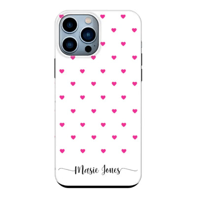 Apple iPhone 13 Pro Max / Tough Pro Phone Case Heart Pattern Custom Text, My Name Phone Case - Stylizedd.com
