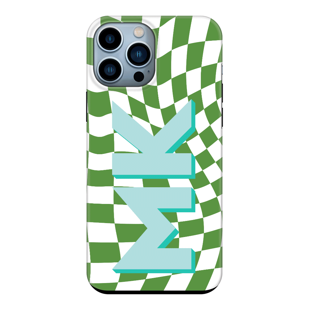 Apple iPhone 13 Pro Max / Tough Pro Custom Monogram Initial Wavy Checkerboard, Phone Case - Stylizedd.com