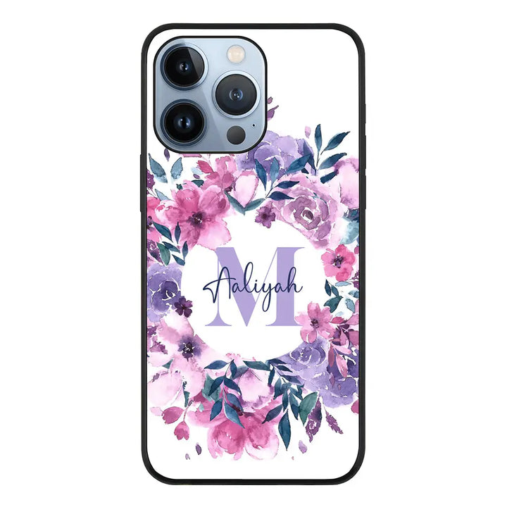 Apple iPhone 13 Pro / Rugged Black Custom Monogram Floral Flower Initial Name & Letter, Phone Case - Stylizedd.com