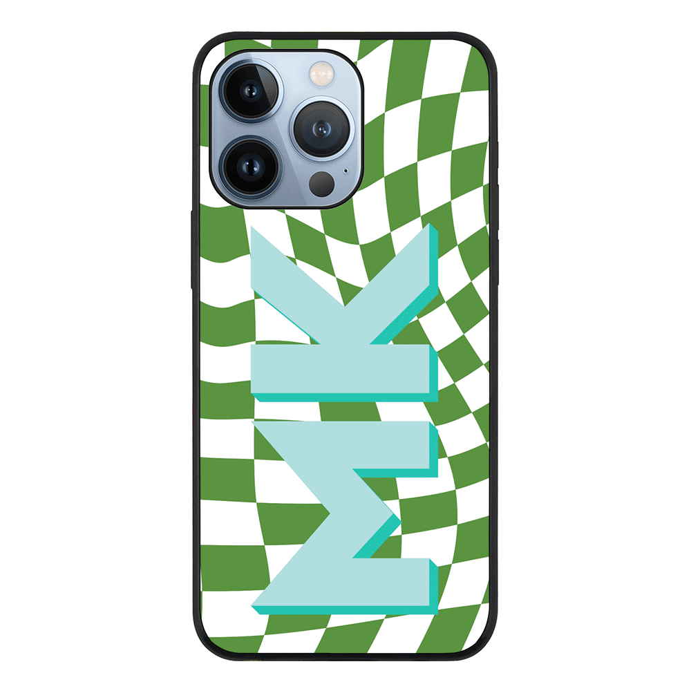 Apple iPhone 13 Pro / Rugged Black Custom Monogram Initial Wavy Checkerboard, Phone Case - Stylizedd.com