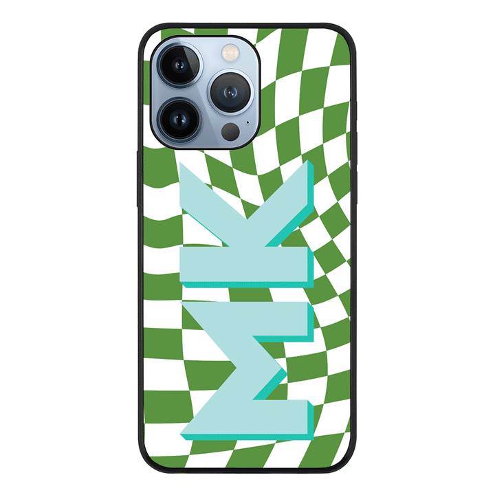 Apple iPhone 13 Pro / Rugged Black Custom Monogram Initial Wavy Checkerboard, Phone Case - Stylizedd.com