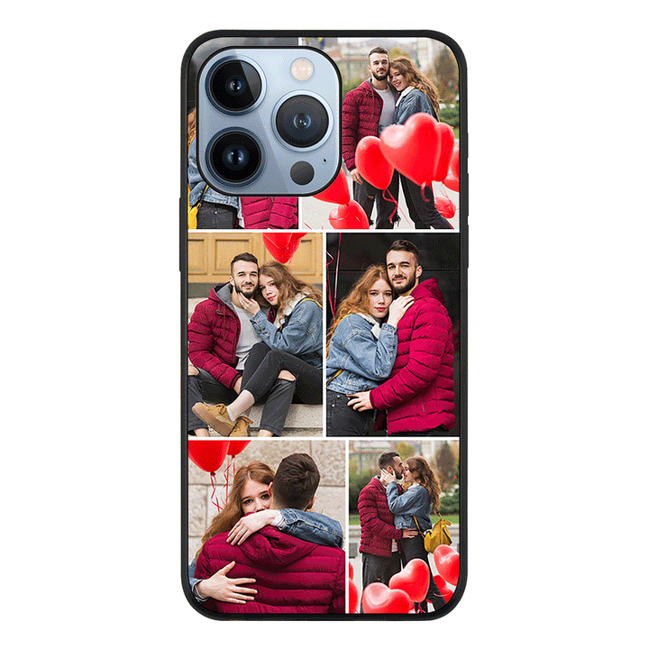 Apple iPhone 13 Pro / Rugged Black Personalised Valentine Photo Collage Grid, Phone Case - Stylizedd.com