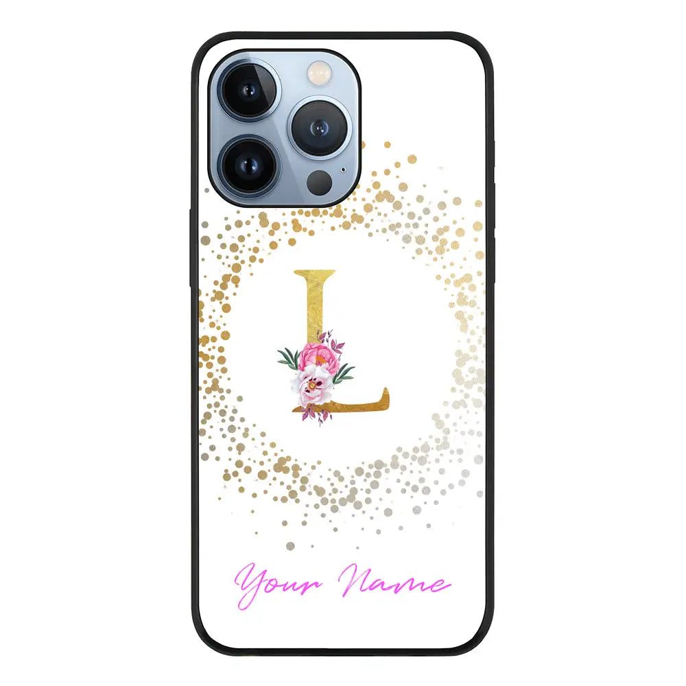 Apple iPhone 13 Pro / Rugged Black Floral Initial Phone Case - Stylizedd.com