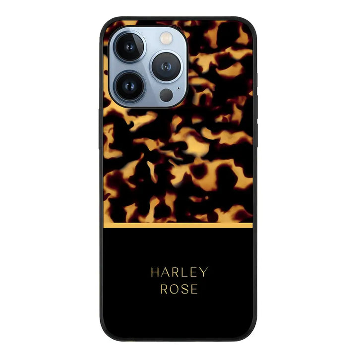 Apple iPhone 13 Pro / Rugged Black Personalized Text Luxury Tortoise Shell Pattern, Phone Case - Stylizedd.com