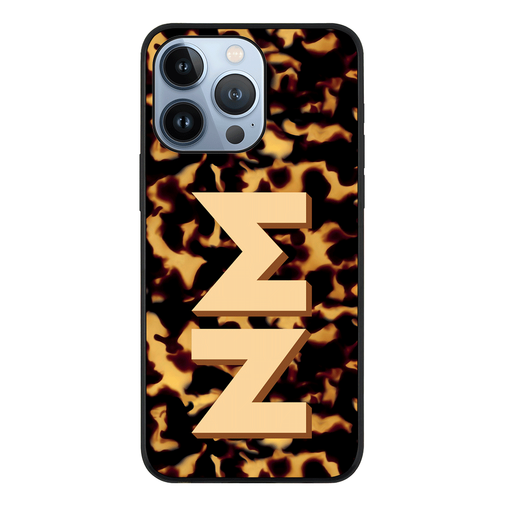 Apple iPhone 13 Pro / Rugged Black Custom Monogram 3D Text Luxury Tortoise Shell Pattern, Phone Case - Stylizedd.com