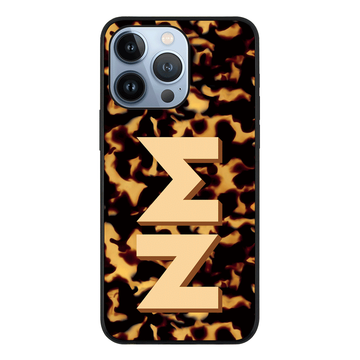 Apple iPhone 13 Pro / Rugged Black Custom Monogram 3D Text Luxury Tortoise Shell Pattern, Phone Case - Stylizedd.com