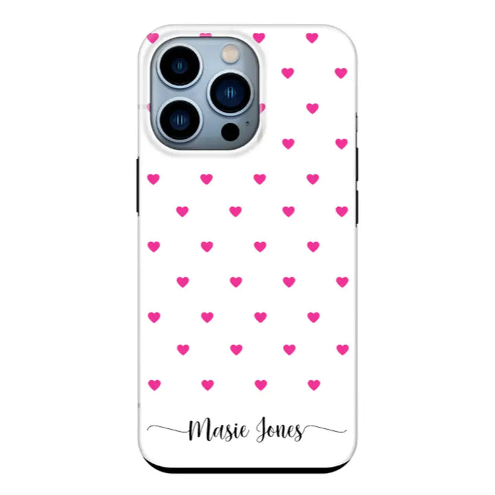 Apple iPhone 13 Pro / Tough Pro Heart Pattern Custom Text, My Name Phone Case - Stylizedd.com