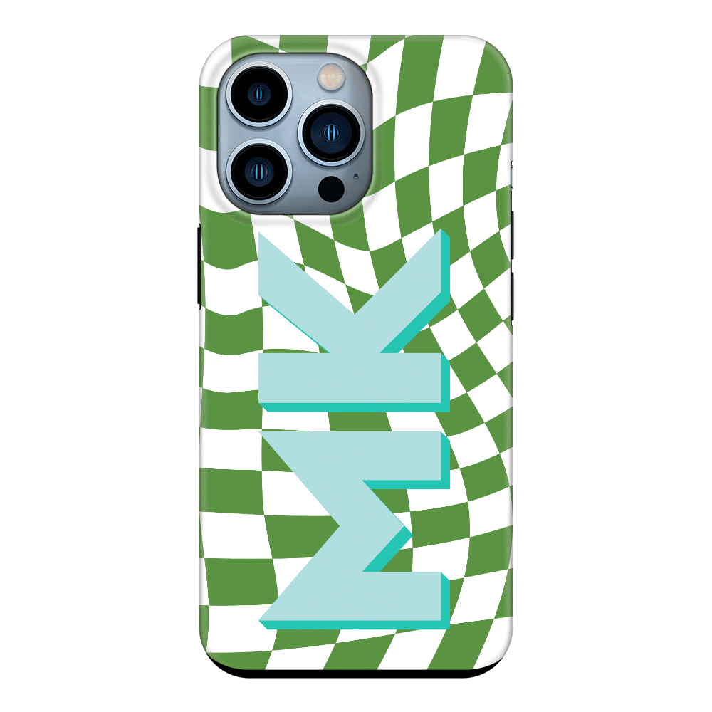 Apple iPhone 13 Pro / Tough Pro Custom Monogram Initial Wavy Checkerboard, Phone Case - Stylizedd.com
