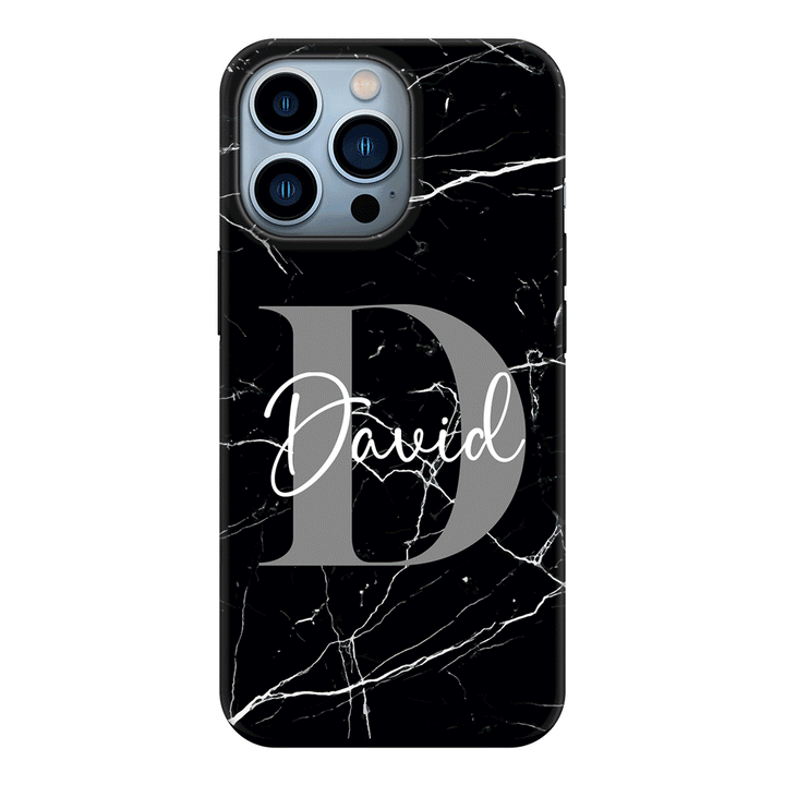 Apple iPhone 13 Pro / Tough Pro Personalized Text Black & White Marble Texture, Phone Case - Stylizedd.com